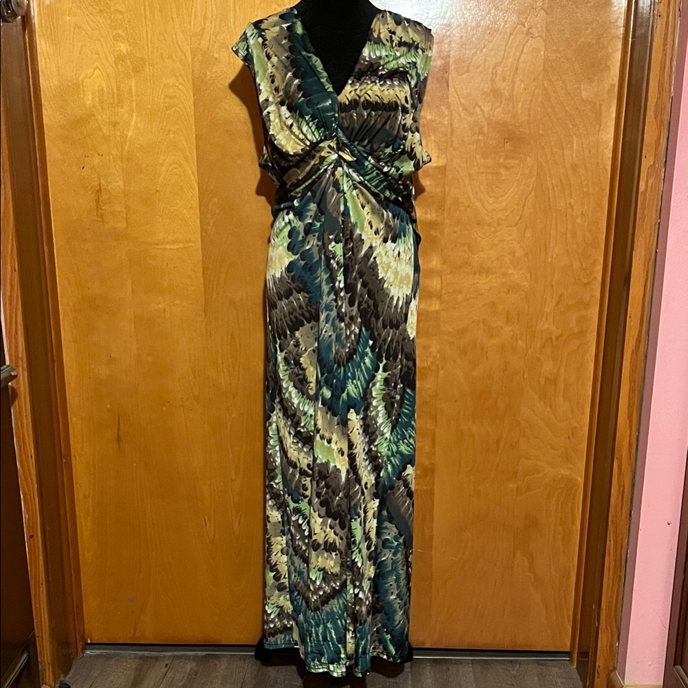 The Pyramid Collection Large Vibrant Green and Brown Maxi Dress